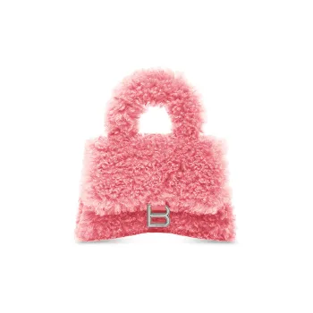 Balenciaga HourglassFurry Sheepskin Crossbody One Shoulder Handbags Mini Women's Pink