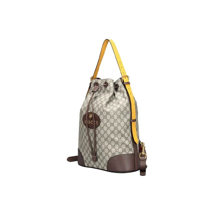 GUCCI Canvas Bucket Bag Backpack Large Size Unisex Ebony & Brown-1