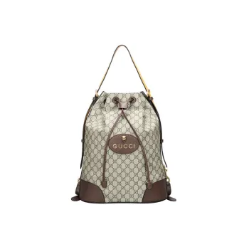 GUCCI Canvas Bucket Bag Backpack Large Size Unisex Ebony & Brown