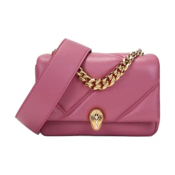 BVLGARI Serpenti Cabochon Calfskin Clutch Handbag Crossbody Bag Mini Women's Pale Pink Quartz Pink