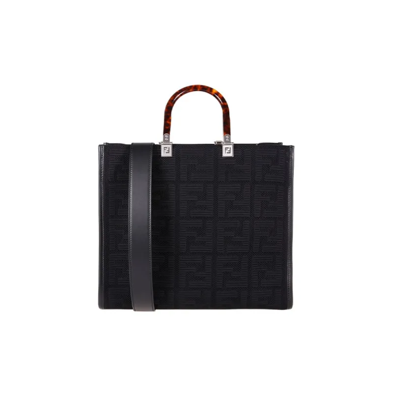 FENDI Sunshine Fabric Tote Bag Shopping Bag Shoulder Bag Crossbody Bag Handbag Women's Black-0