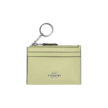 COACH Mini Id Skinny Cross Grain Split Cow Leather ID Card Holder Coin Purse Card Holder Mini Women's Lime Green