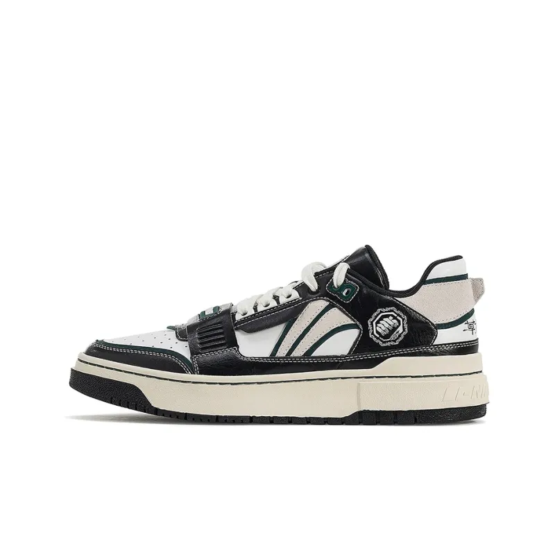 LiNing Rookie Anti Slip Wear Resistant Low Top Skateboard Shoes Women's Black White-0
