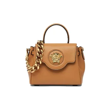 VERSACE La Medusa Grained Leather Handbag Shoulder Bag Crossbody Bag Small Size Women's Brown