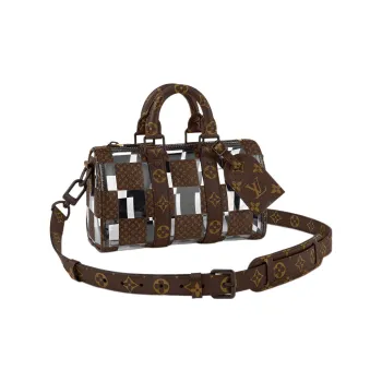 LOUIS VUITTON Men Keepall 25 Boston Monogram Chess Crossbody Bag Brown