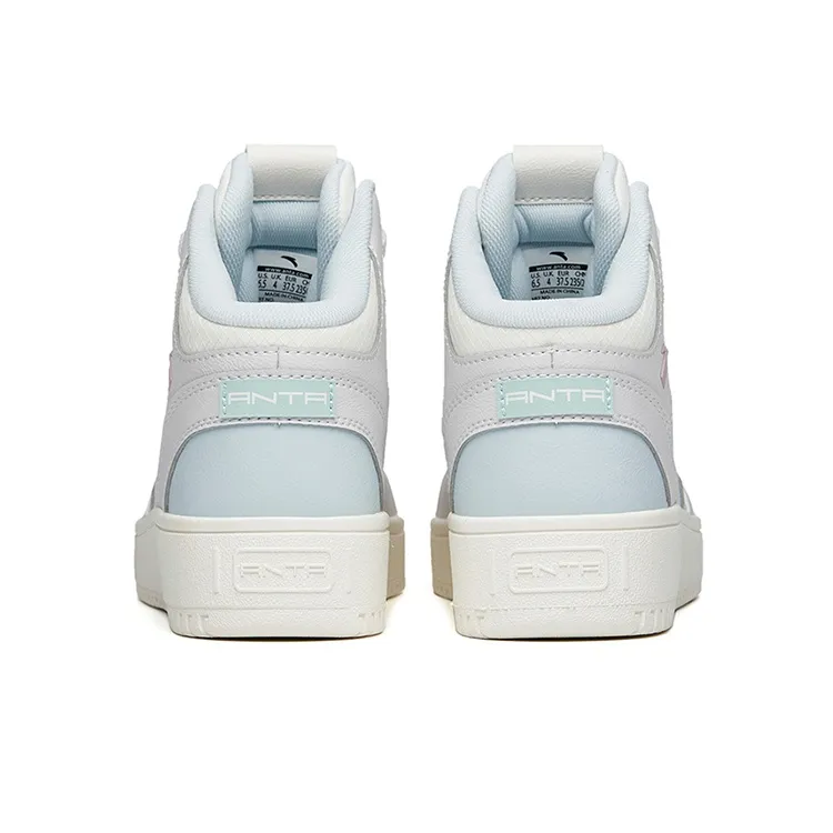 Anta Abrasion Resistant Lightweight Waterproof High Top Skateboard Shoes Women's Gray White Blue-3
