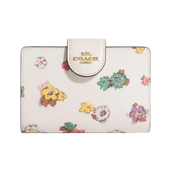 COACH Corner Zip Canvas Patchwork Smooth Leather Coin Purse Card Holder Wallet Medium Size Women's White