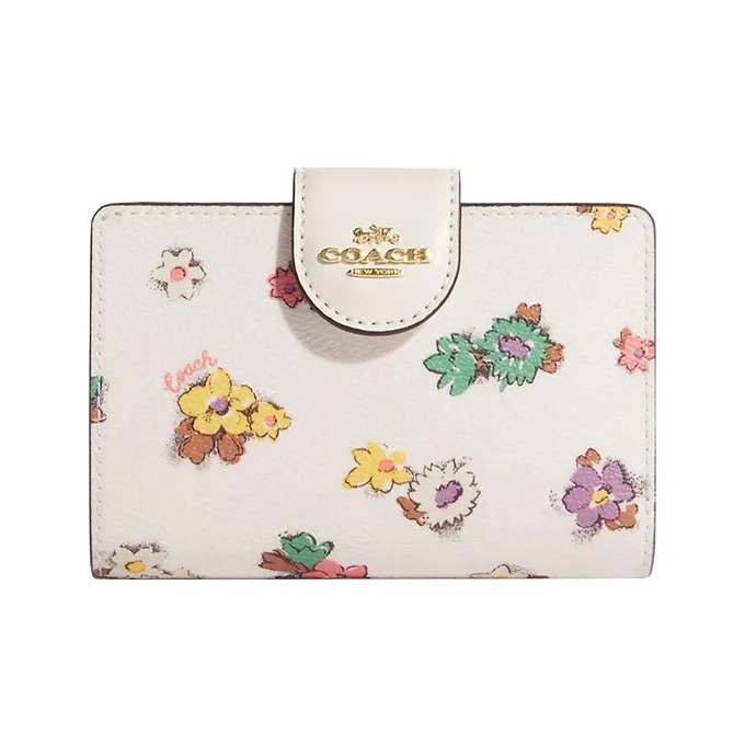 COACH Corner Zip Canvas Patchwork Smooth Leather Coin Purse Card Holder Wallet Medium Size Women's White-0