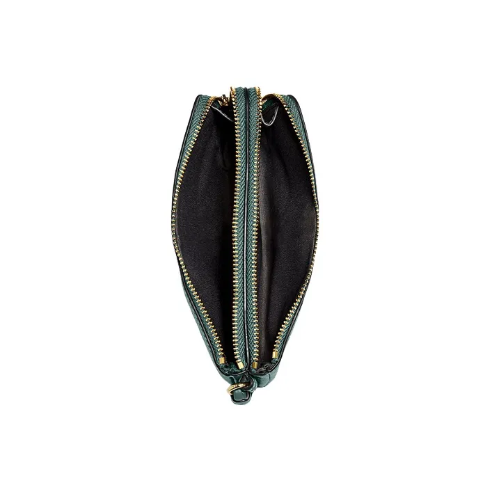 COACH Corner Zip Refined Pebble Leather Wrist Bag Clutch Small Size Women's Ink Wash Green-4
