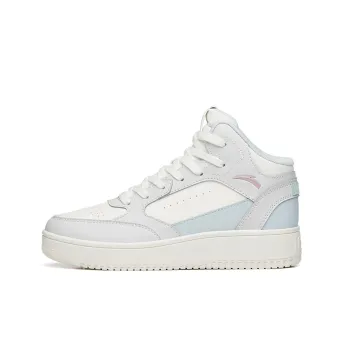 Anta Lightweight Wear Resistant And Water Resistant High Top Skateboard Shoes Women's Gray White Blue