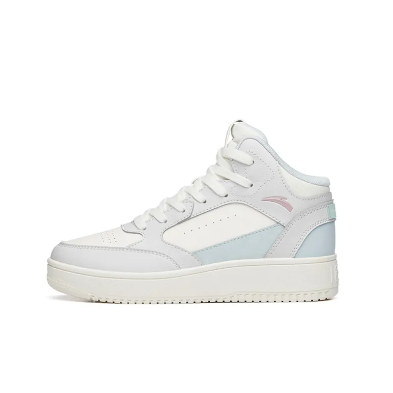 Anta Abrasion Resistant Lightweight Waterproof High Top Skateboard Shoes Women's Gray White Blue-0