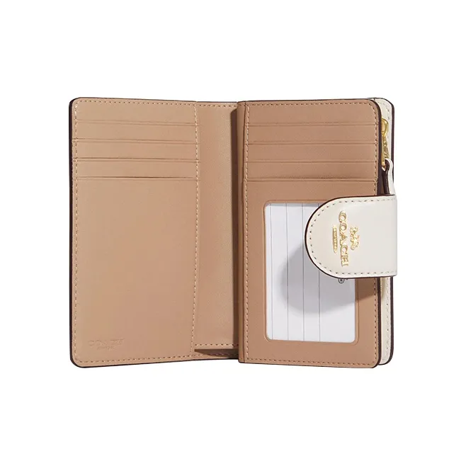 COACH Corner Zip Canvas Patchwork Smooth Leather Coin Purse Card Holder Wallet Medium Size Women's White-1