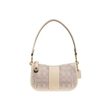 COACH Swinger Iconic Jacquard With Tanned Leather Pochette, Shoulder Bag, Handbag Small Size Women's Ivory White