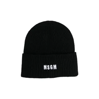 MSGM Logo Embroidered Ribbed Knit Beanie