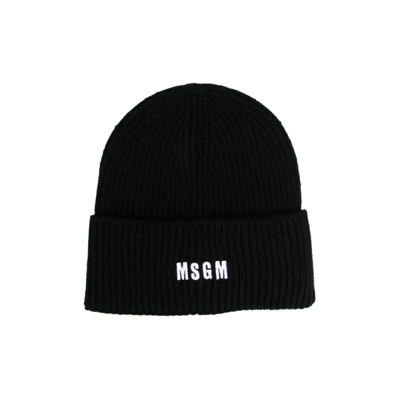 MSGM Logo Embroidered Ribbed Knit Beanie-0