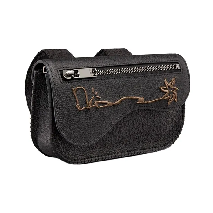 DIOR CACTUS JACK Collaboration Cow Leather Saddle Arm Bag Men's Black-1