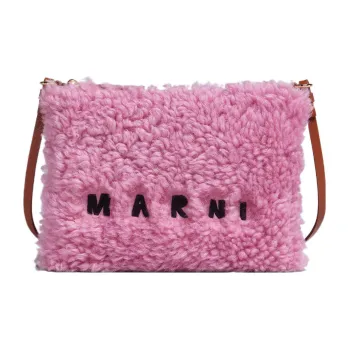 MARNI Shearling Combined With Calfskin Portable One Shoulder Crossbody Clutches Women's Pink