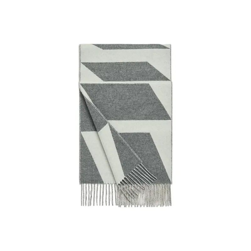 HERMES Cashmere Knit Scarves Women's Ivory White/Medium Gray-0