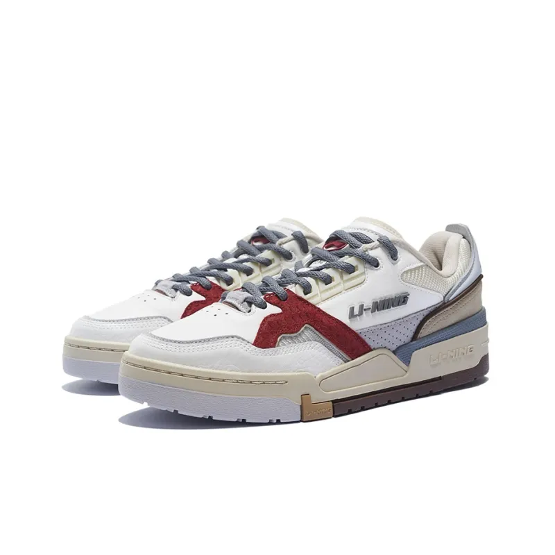 LiNing 001 Slip-Resistant Cushioning Wear-Resistant Low-Top Skateboard Shoes Men's White Gray Red-2