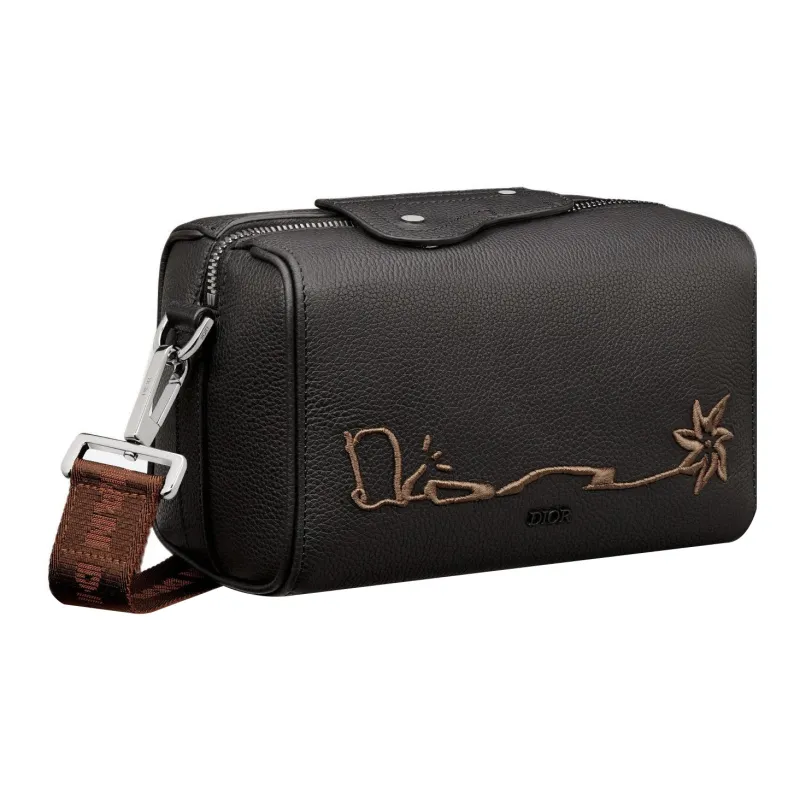 DIOR CACTUS JACK Collaboration Grained Calfskin Messenger Bag Crossbody Bag Shoulder Bag Men's Black-1