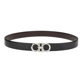 FERRAGAMO Men's Reversible Leather Belt Black/Walnut