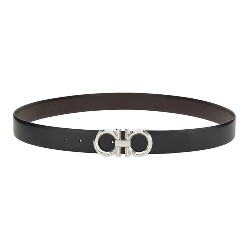 FERRAGAMO Men's Reversible Leather Belt Black/Walnut-0