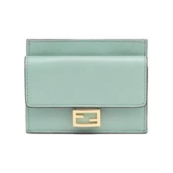 FENDI Lambskin Card Clip Card Holder Women's Mint Green