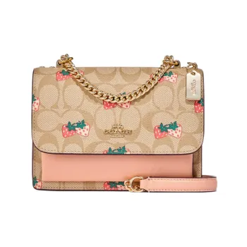 COACH Klare Smooth Leather With Coated Canvas Shoulder Bag Crossbody Bag Small Size Women's Brown & Pink