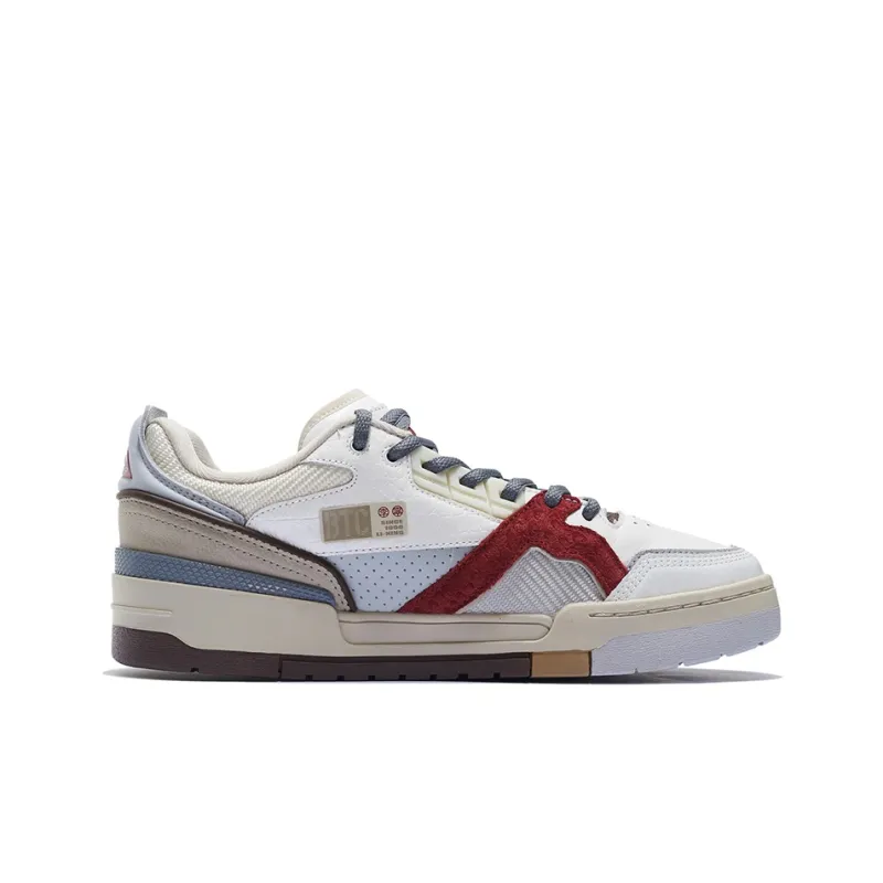 LiNing 001 Slip-Resistant Cushioning Wear-Resistant Low-Top Skateboard Shoes Men's White Gray Red-1