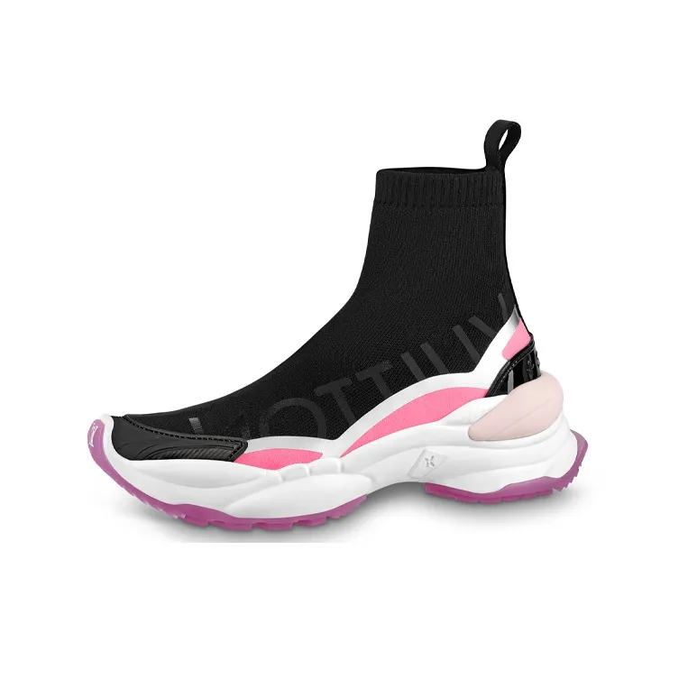 LOUIS VUITTON Run 55 Cushioning, Wear Resistant High Top Casual Shoes Women's Black Pink-0
