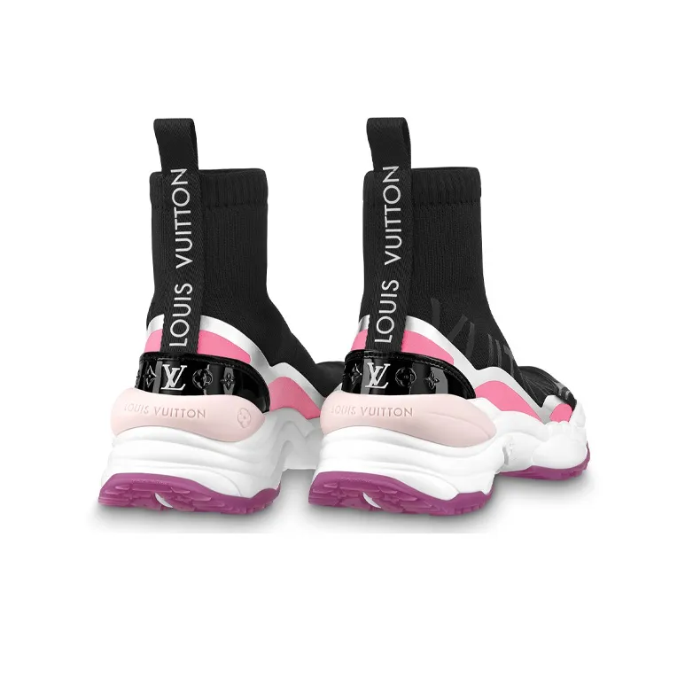 LOUIS VUITTON Run 55 Cushioning, Wear Resistant High Top Casual Shoes Women's Black Pink-3