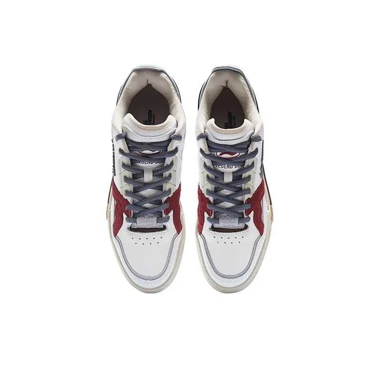 LiNing 001 Slip-Resistant Cushioning Wear-Resistant Low-Top Skateboard Shoes Men's White Gray Red-3