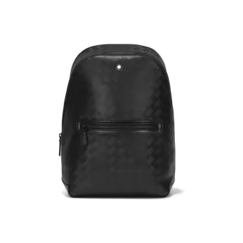 MONTBLANC Embossed Full Grain Cow Leather Backpack Medium Size Unisex Black