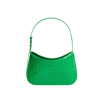 Bottega Veneta FLAP Cow Leather Half Moon Bag Mahjong Handbag Shoulder Bag Women's Parrot Green