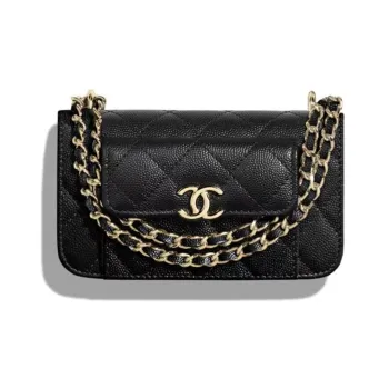 CHANEL Grain Embossed Caviar Cow Leather Handheld Shoulder Bag, Crossbody Bag Mini Women's Black