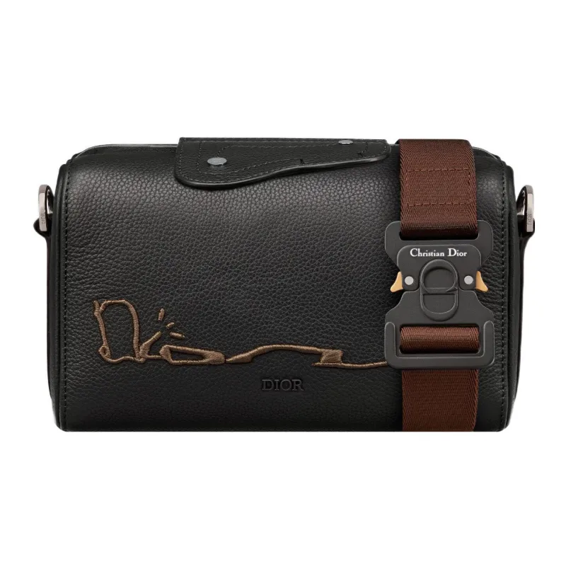 DIOR CACTUS JACK Collaboration Grained Calfskin Messenger Bag Crossbody Bag Shoulder Bag Men's Black-0