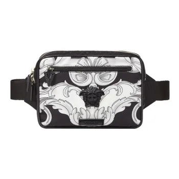 VERSACE La Medusa Cow Leather Small Square Bag One Shoulder Crossbody Clutch Men's Black & White