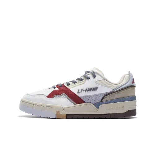 LiNing 001 Skateboard Shoes Men Low-Top Off White/Microcrystalline Gray/Bicycle Red/Blue