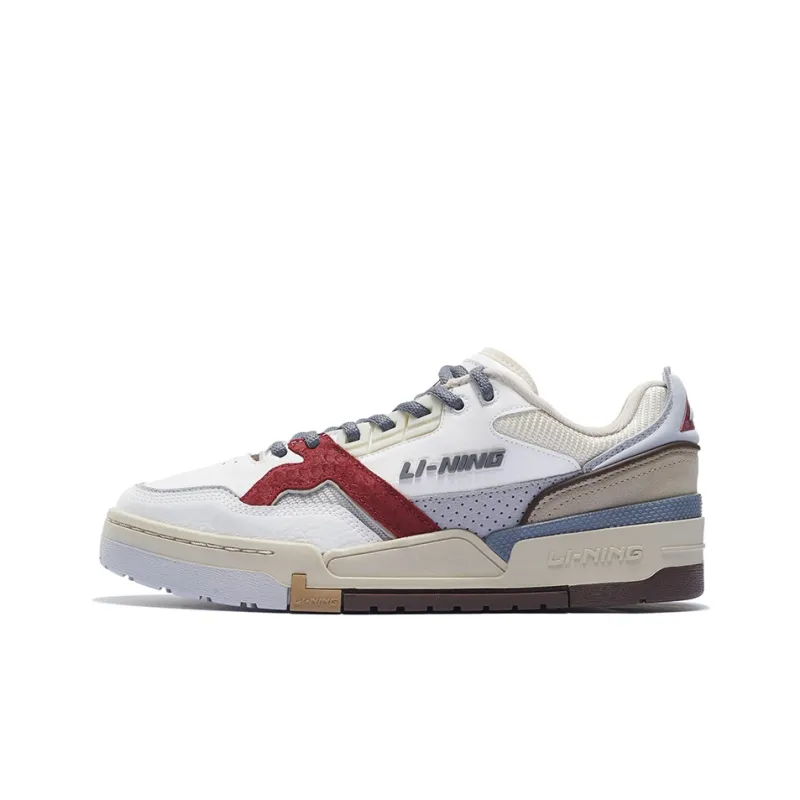 LiNing 001 Slip-Resistant Cushioning Wear-Resistant Low-Top Skateboard Shoes Men's White Gray Red-0