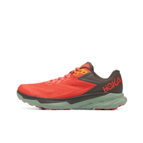 HOKA ONE ONE Zinal Abrasion Resistant Slip Resistant Low Top Running Shoes Men's Red Green