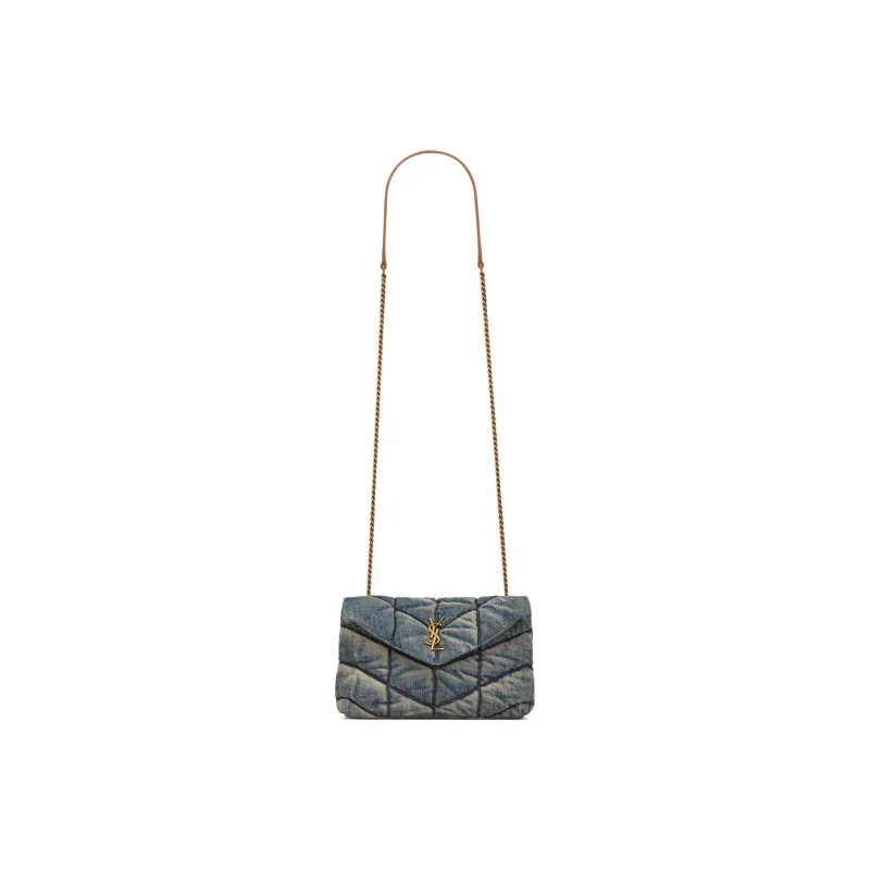 SAINT LAURENT PUFFER Denim Shoulder Bag, Crossbody Bag Mini Women's Blue-1