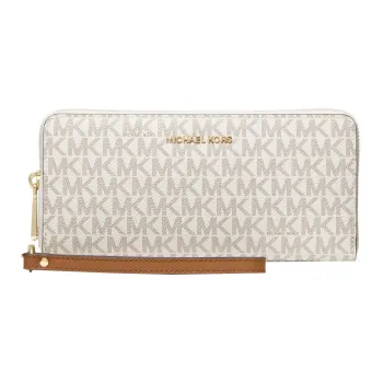 MICHAEL KORS Leather Trim Wallet Large Size Women's Brown & Vanilla