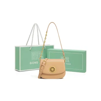 Gong Xuan Cow Leather Shoulder Bag Saddle Bag Crossbody Bag Regular Women's White/Sand Dune