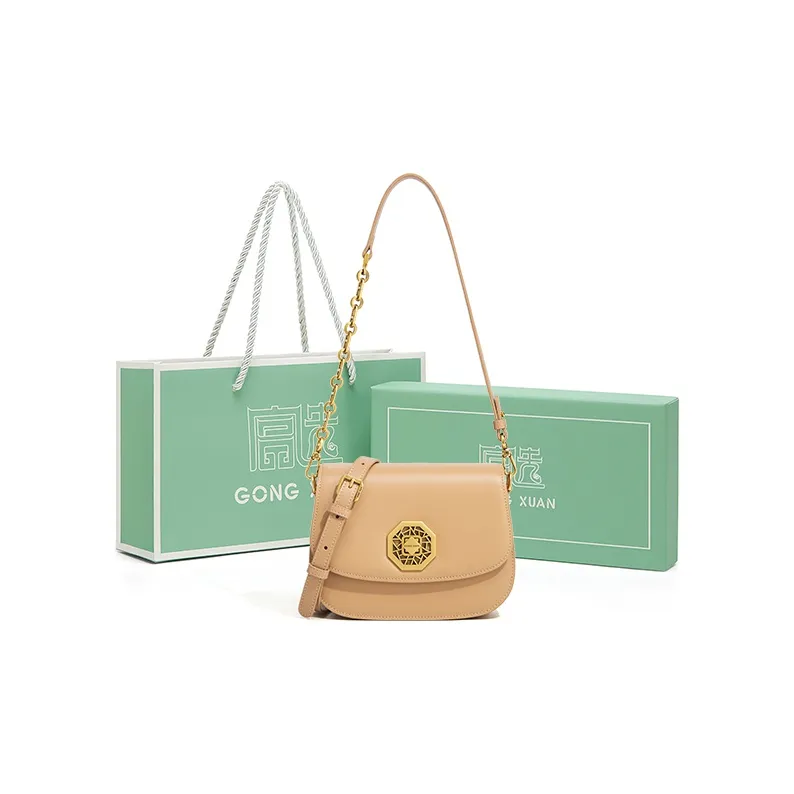 Gong Xuan Cow Leather Shoulder Bag, Saddle Bag, Crossbody Bag Regular Women's White/Sand Dune-0