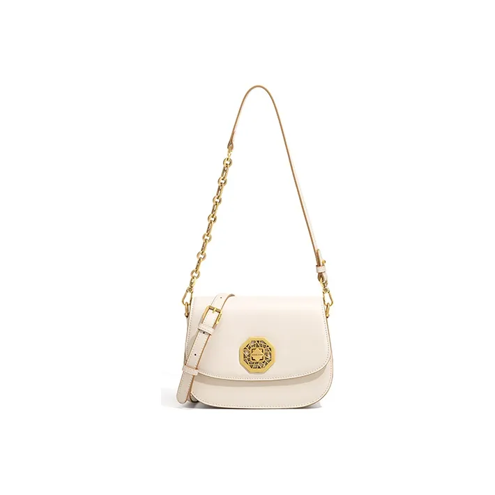 Gong Xuan Cow Leather Shoulder Bag, Saddle Bag, Crossbody Bag Regular Women's White/Sand Dune-9
