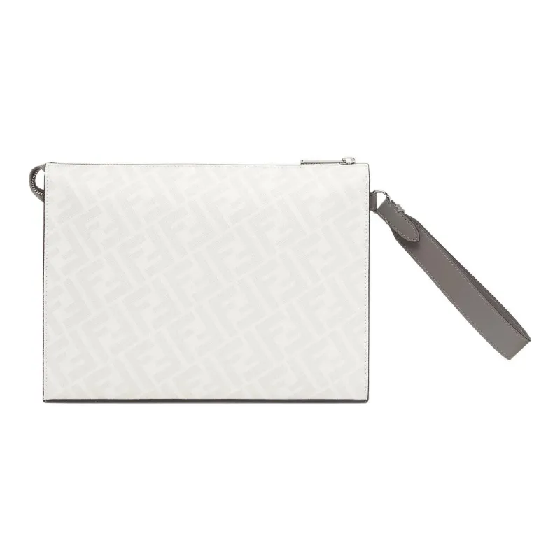 FENDI Cow Leather Clutch Men's Gray & White & Red-2