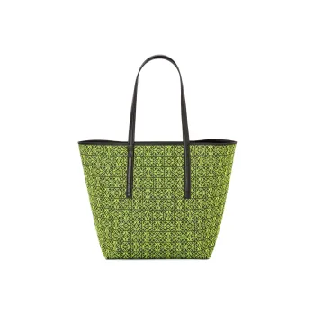 LOEWE Anagram Basket Jacquard Fabric With Calfskin Tote Shopping Bag One Shoulder Handbag Men's Neon Yellow