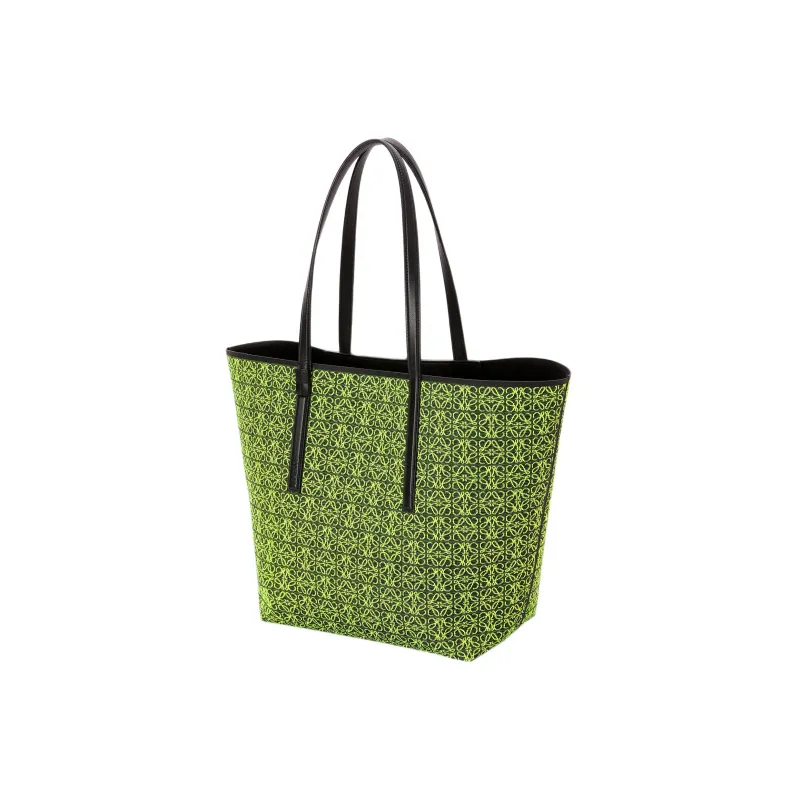 LOEWE Anagram Basket Jacquard Fabric With Calfskin Tote Shopping Bag One Shoulder Handbag Men's Neon Yellow-1