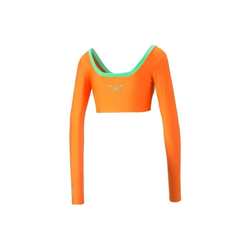 PUMA X DUA LIPA Crop Tops Women's Orange Red-1