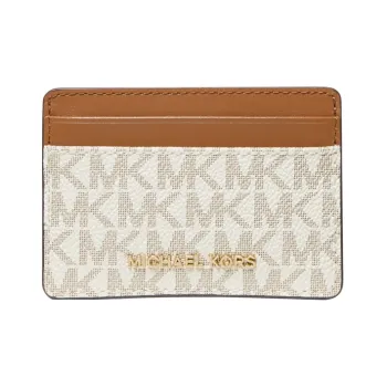 MICHAEL KORS Canvas With Leather Card Holder Card Holder Women's Brown & Vanilla